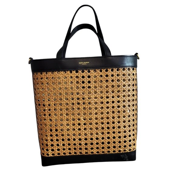 Saint Laurent Tan Straw North South Shopping Tote - Picture 1 of 3